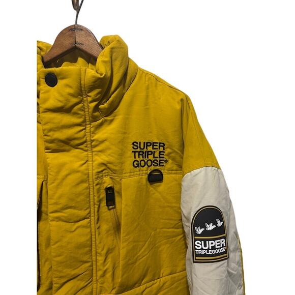 Super Triple Goose jacket snowboard ski winter coat yellow and cream NO HOOD - Picture 3 of 13